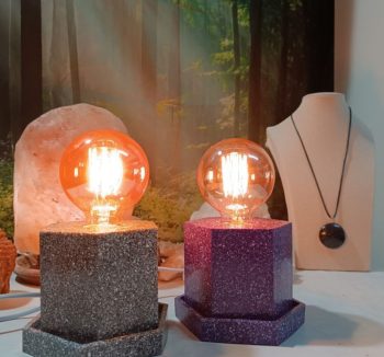 Lámpara mesita formato HEXAGONAL de orgonita-electronite